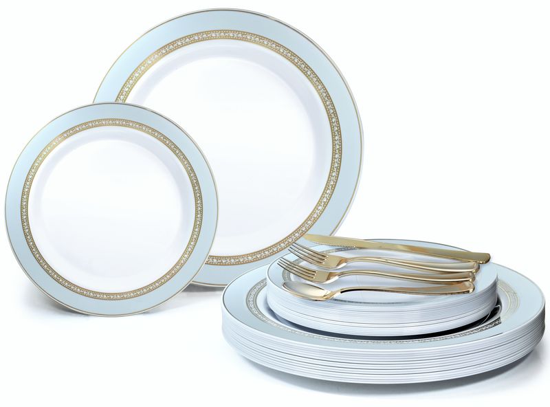 Ritz White Blue &amp; Gold + Gold Silverware