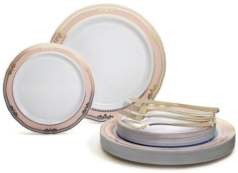 Scalloped White Blush &amp; Gold + Gold Silverware