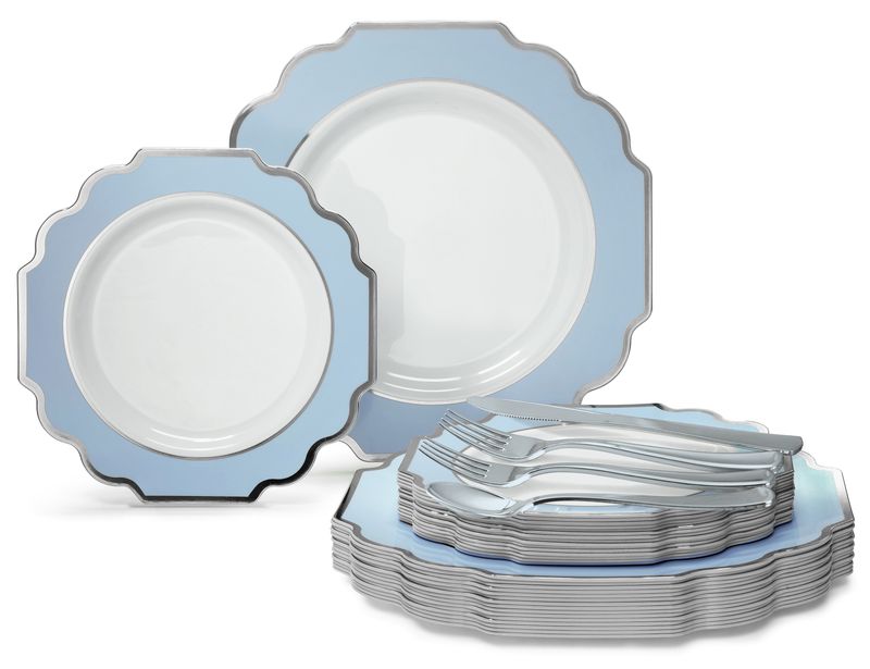 Imperial in White / Baby Blue &amp; Silver+ Silver Silverware