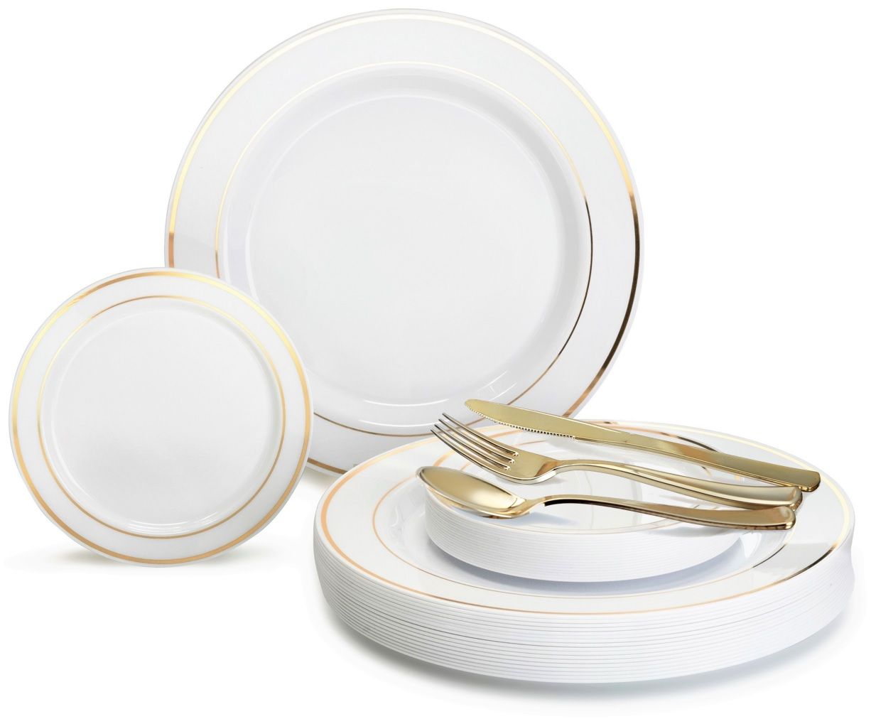 White &amp; Gold Rim + Gold Silverware