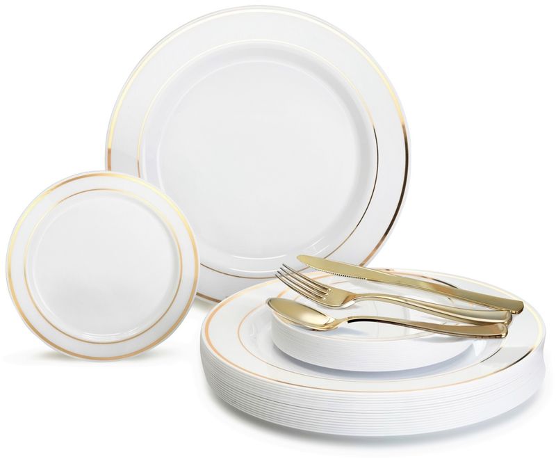 White &amp; Gold Rim + Gold Silverware