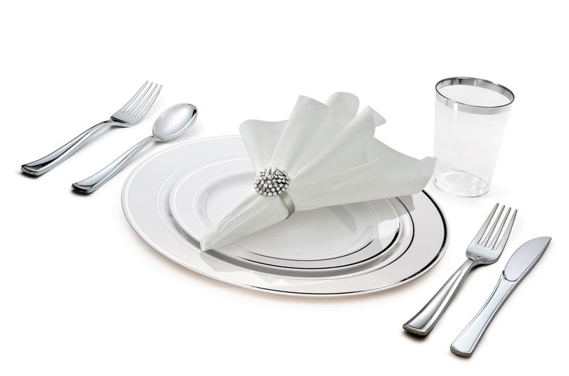 Double Rim White &amp; Silver - Silver Silverware