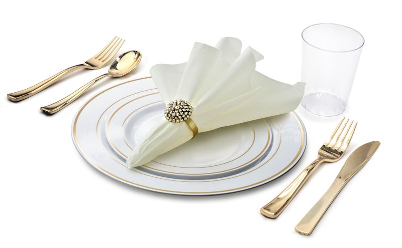 Double Rim White &amp; Gold - Gold Silverware