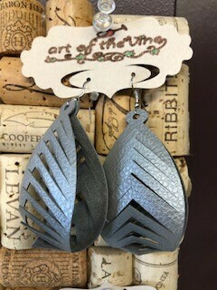 Faux Leather Silver Feather earrings