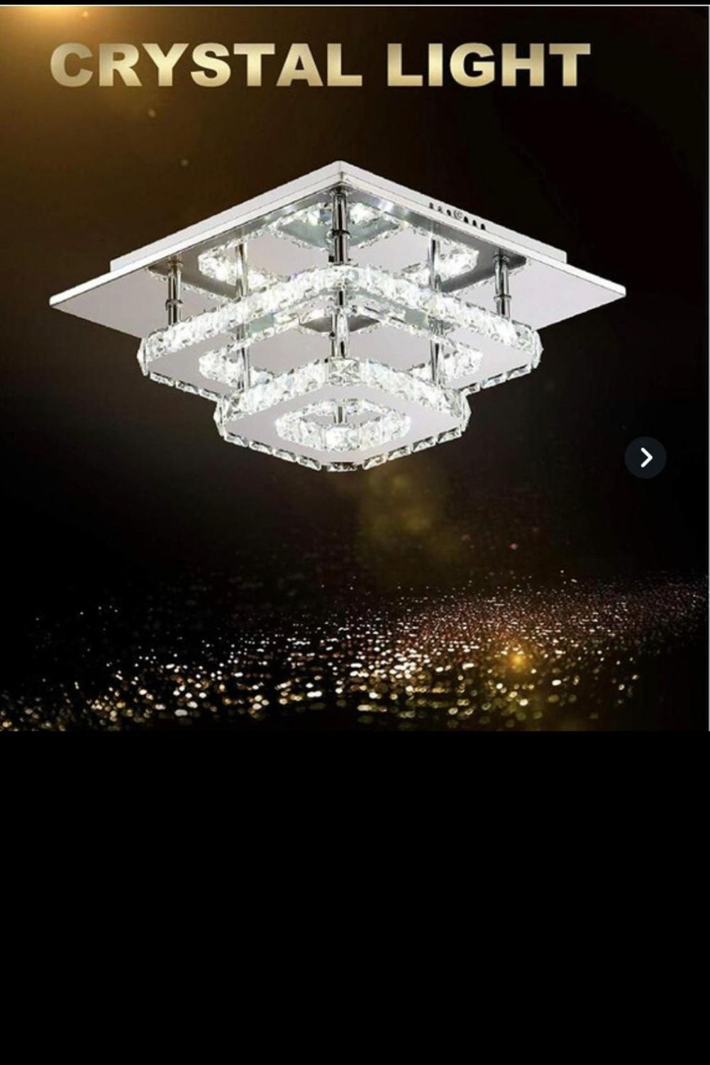 Large crystal ceiling lamp, modern design, sparkling glass details, square shape, multiple layers of crystals, bright lighting, elegant and luxurious.