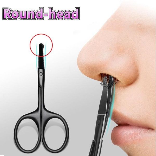 Stainless Steel Black Round Head Safety Nose Hair Scissors Trimmer
