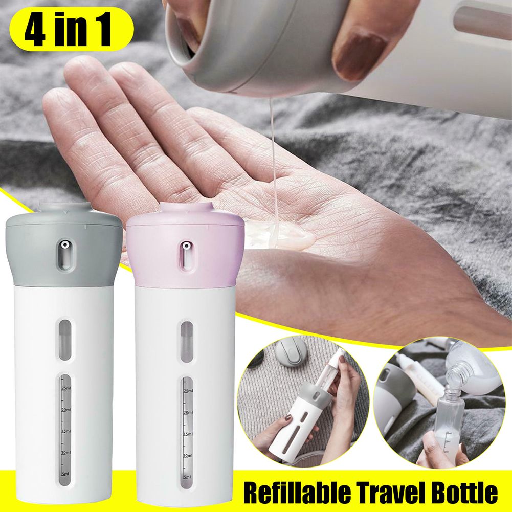 Travel 4-in-1 Refillable Bottle Toiletries Lotion Shampoo Emulsion Gel Dispenser