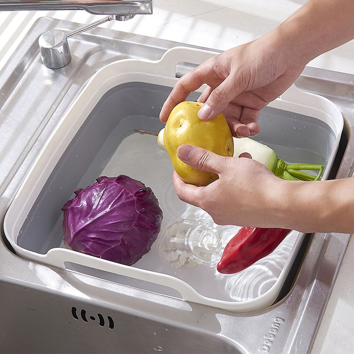 Folding Sink Silicone Dish Bathtub Collapsible With Drain Plug Carry Handles