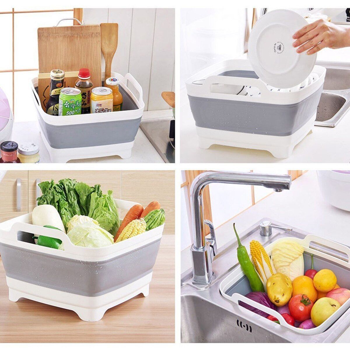 Folding Sink Silicone Dish Bathtub Collapsible With Drain Plug Carry Handles