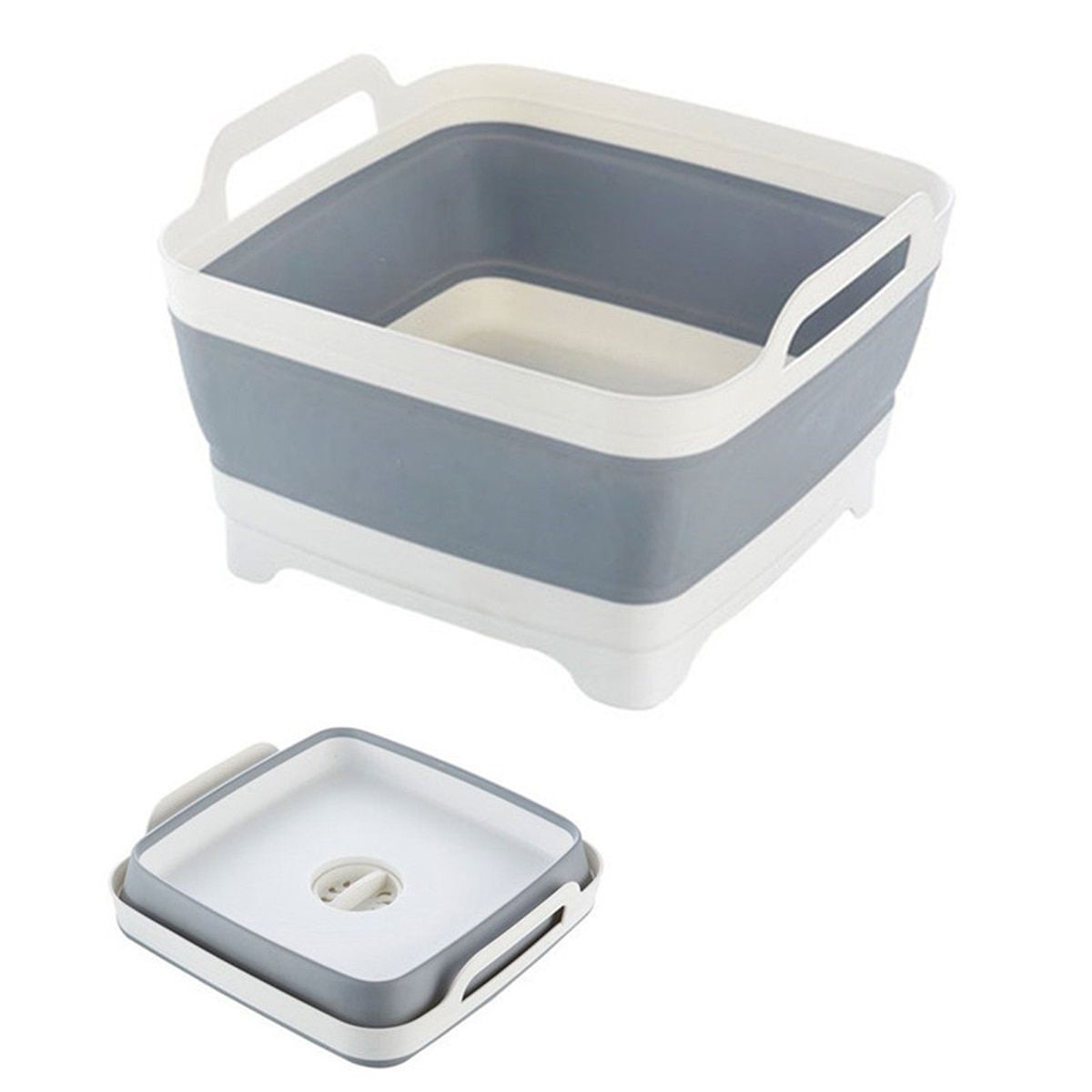 Folding Sink Silicone Dish Bathtub Collapsible With Drain Plug Carry Handles
