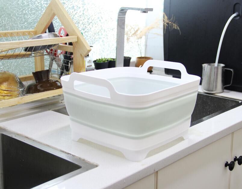 Folding Sink Silicone Dish Bathtub Collapsible With Drain Plug Carry Handles