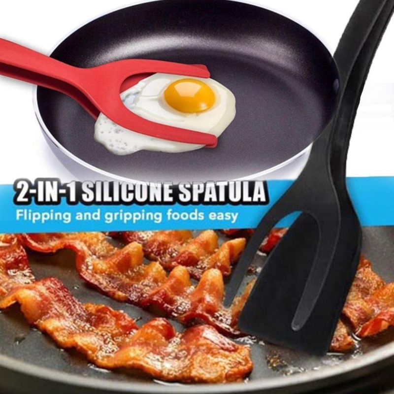 Two-in-one Spatula  Tongs Silicone Clip-on Frying  Spatula