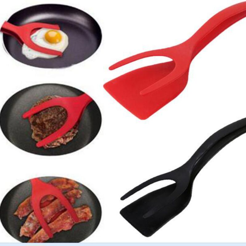 Two-in-one Spatula  Tongs Silicone Clip-on Frying  Spatula