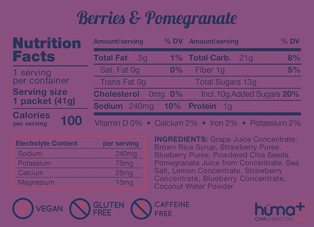 Huma+ Chia Energy Gel Plus, Flavor: Berries &amp; Pomegranate