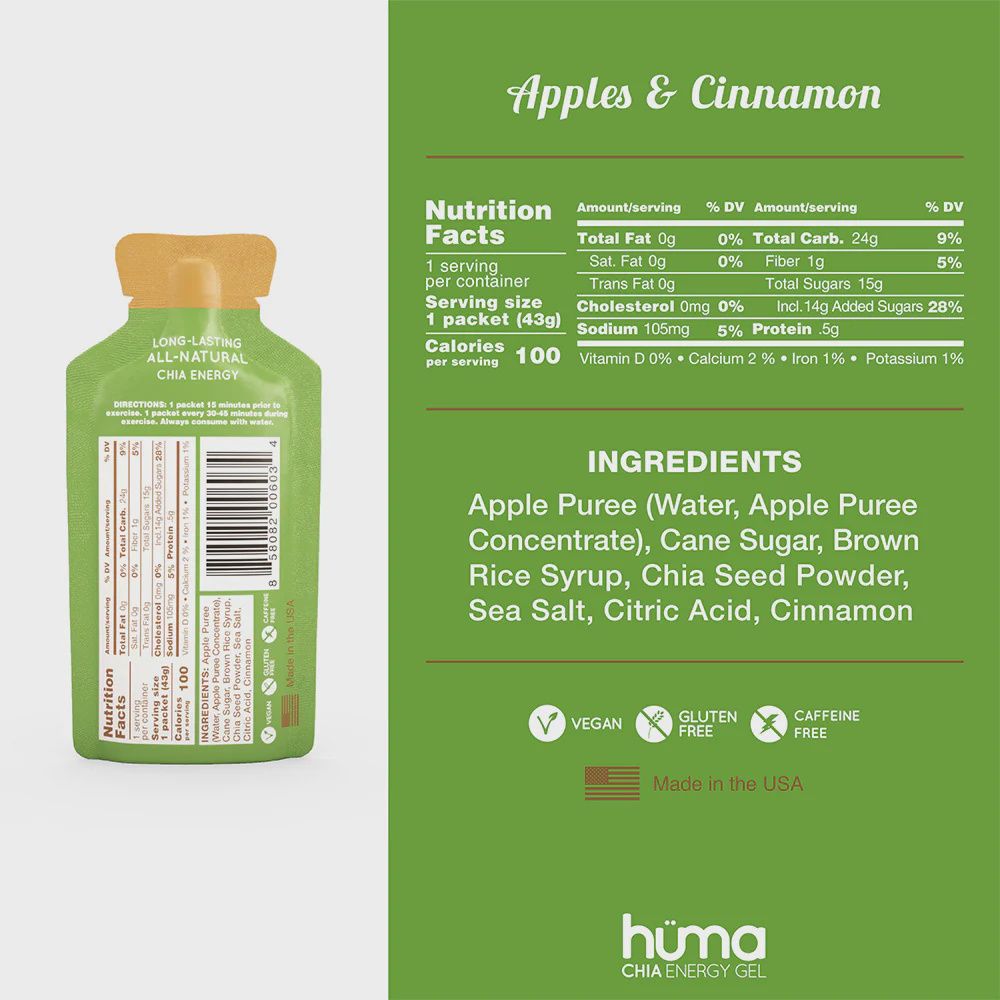Huma Chia Energy Gel, Flavor: Apples &amp; Cinnamon