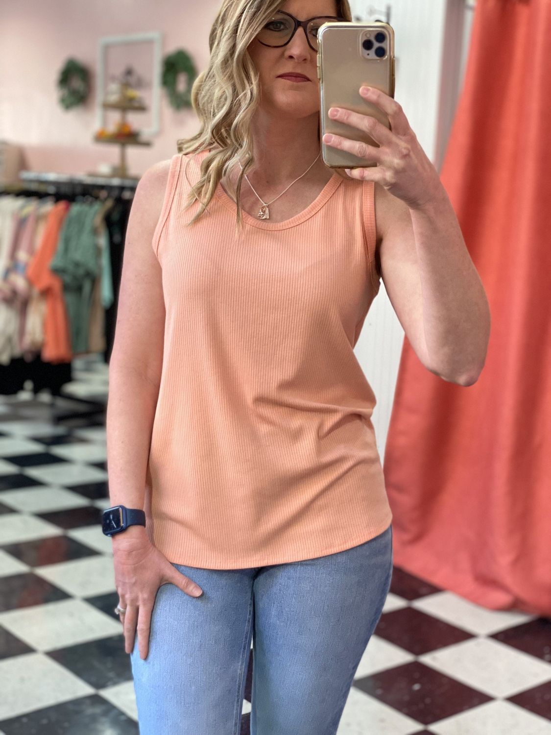 Peach Ribbed Tank