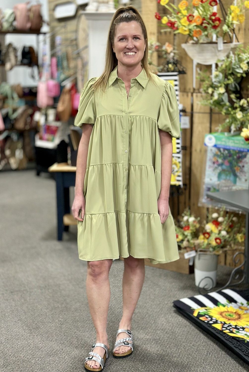Sage Button Up Dress