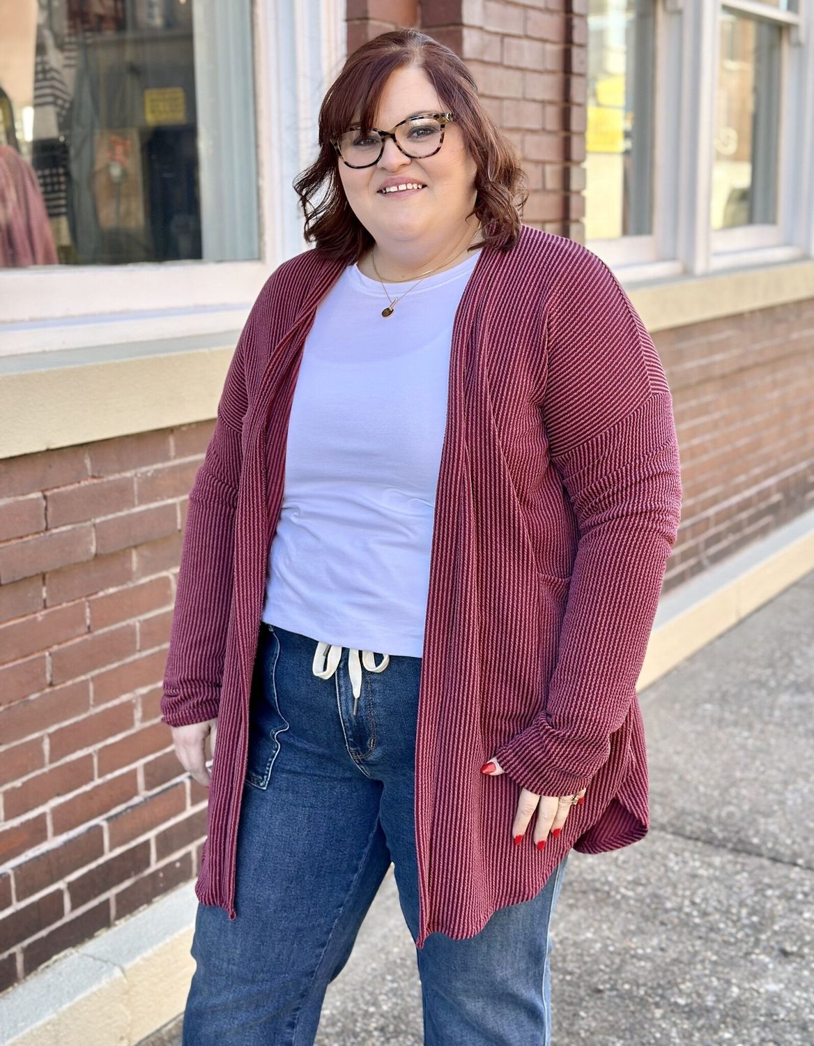 Burgundy Ribbed Carefree Cardigan