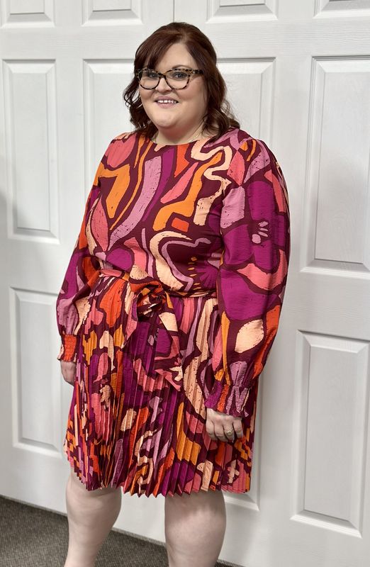 Magenta Geo Pleated Mini Dress