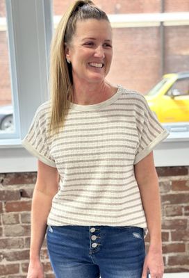 Hanging Out Top in Taupe Stripe