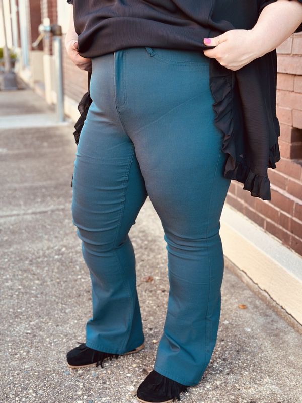 Steel Blue Hyperstretch High Rise Flare