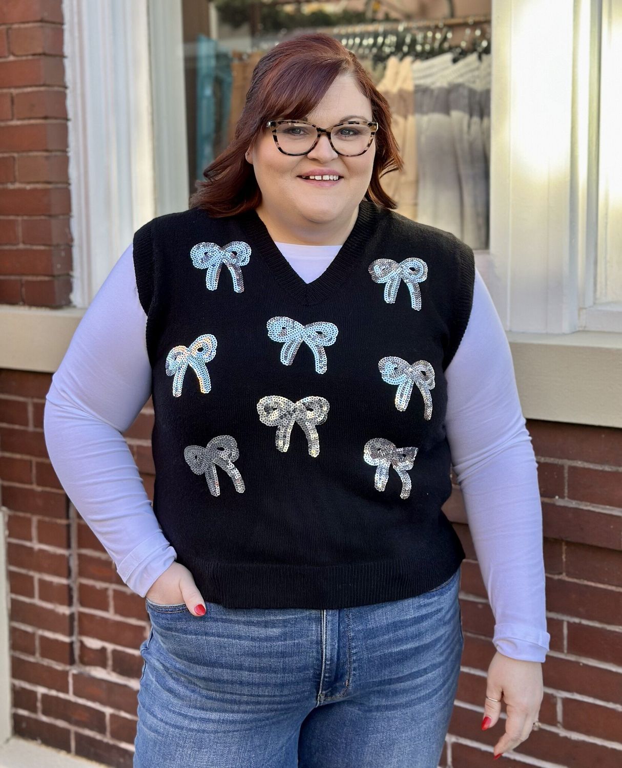 Sequin Bow Sweater Vest