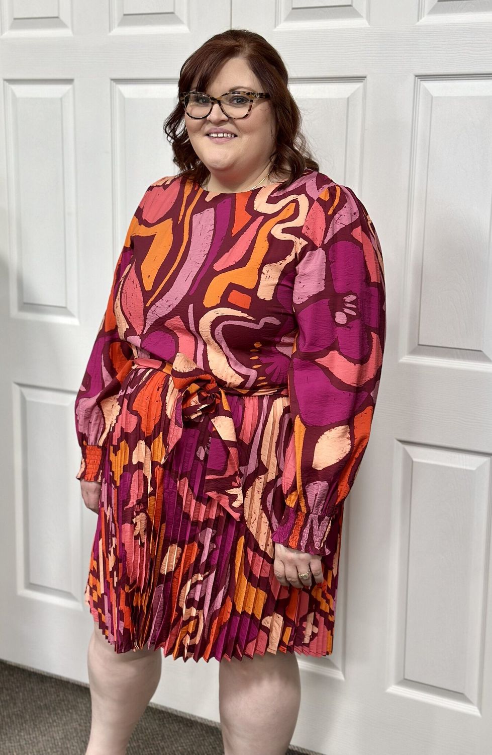 Magenta Geo Pleated Mini Dress