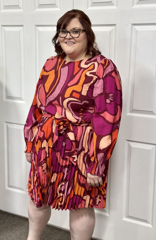 Magenta Geo Pleated Mini Dress