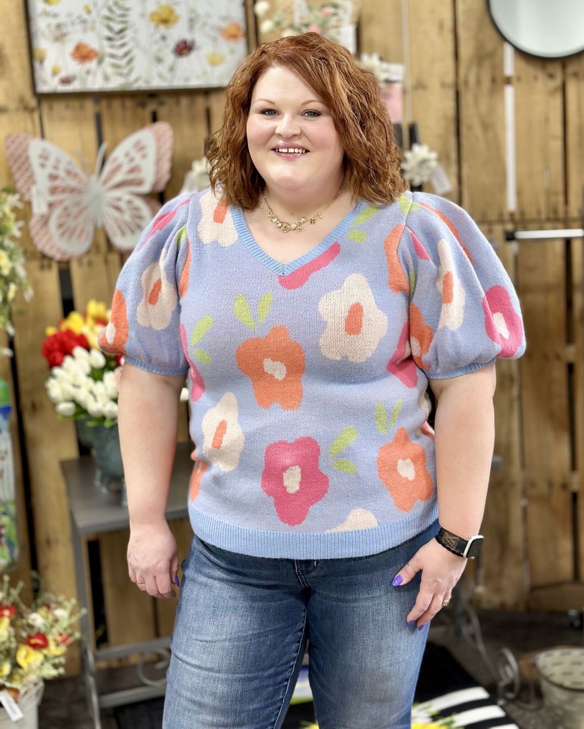 Light Blue Floral Sweater