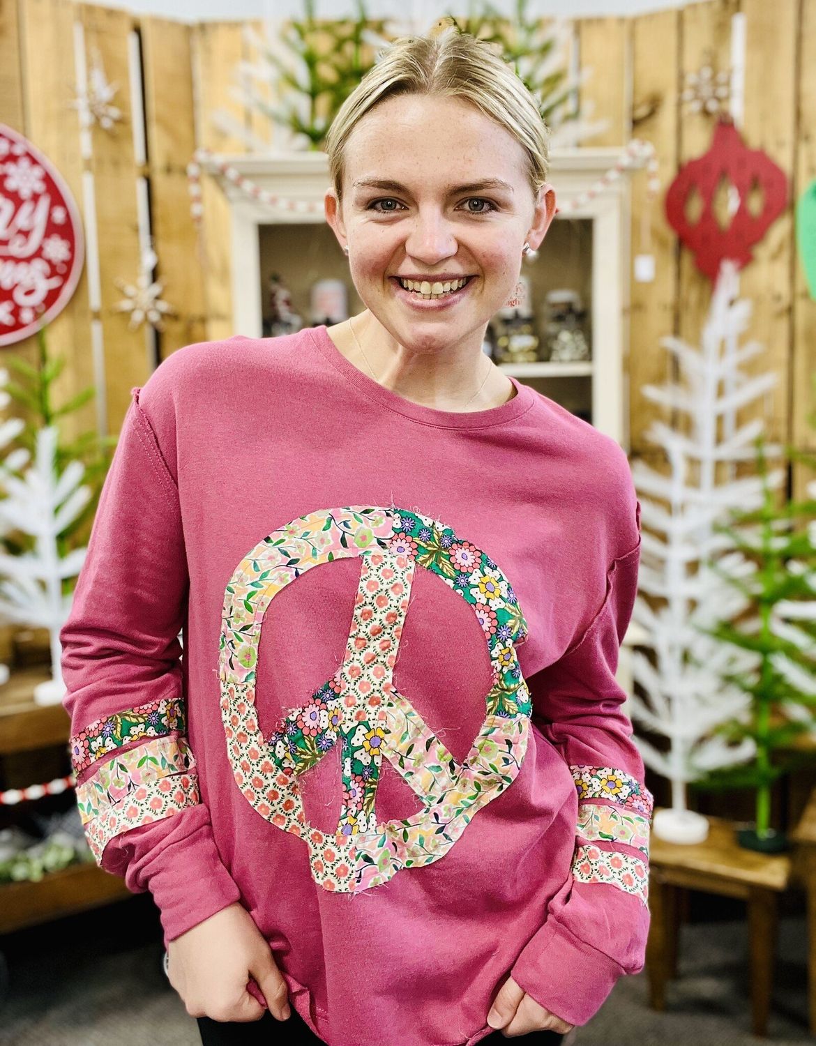 Mauve Patchwork Peace Sign Top