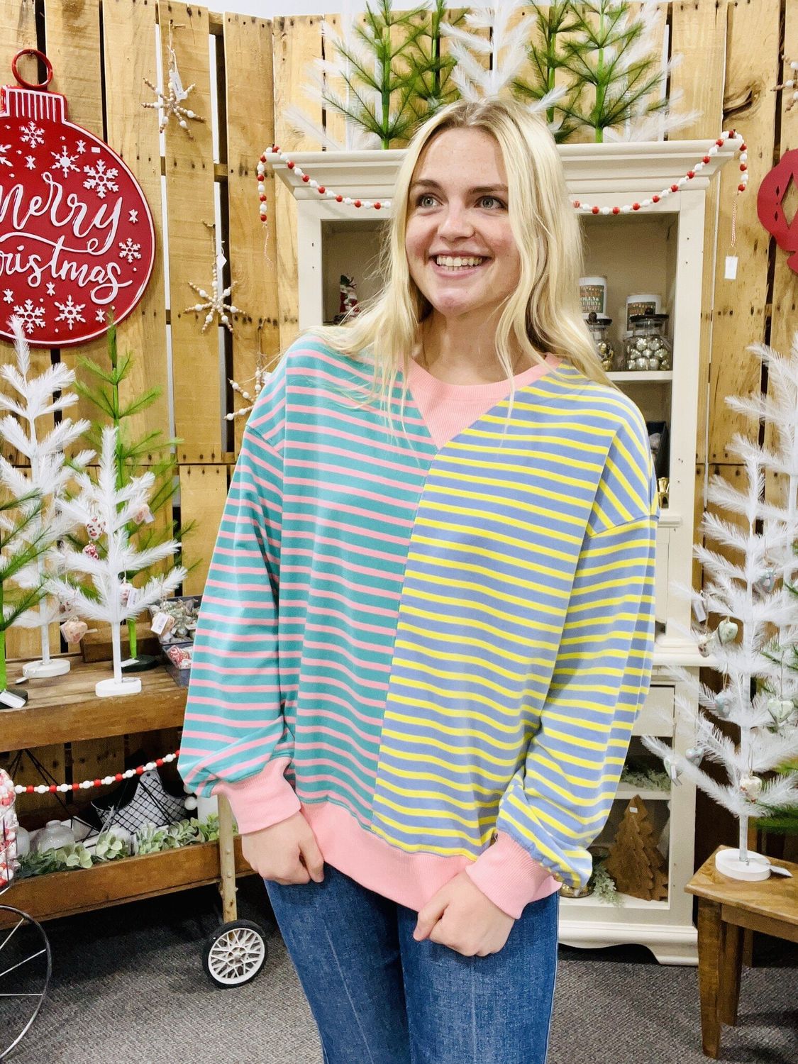 Colorblock Striped Oversized Pullover