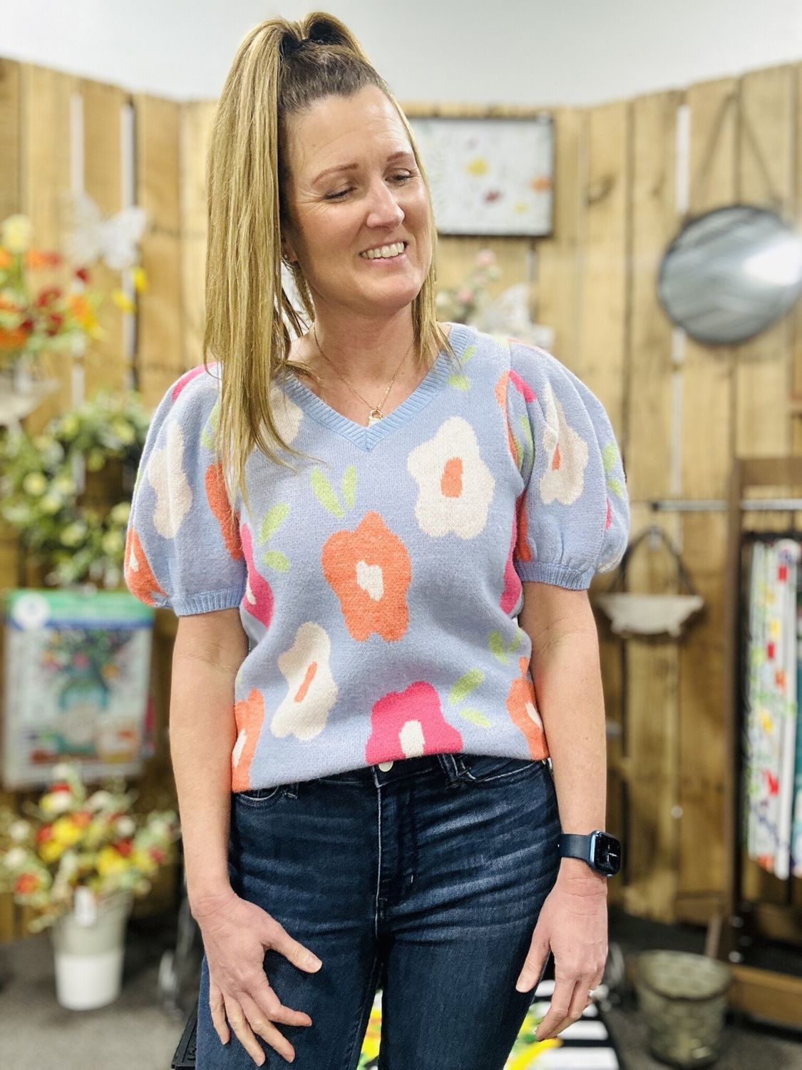 Light Blue Floral Sweater