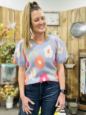 Light Blue Floral Sweater