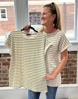 Hanging Out Top in Green Stripe