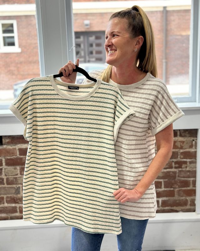 Hanging Out Top in Green Stripe