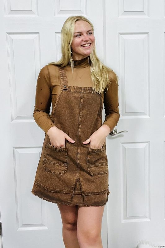 Mineral Washed Mocha Overall Dress