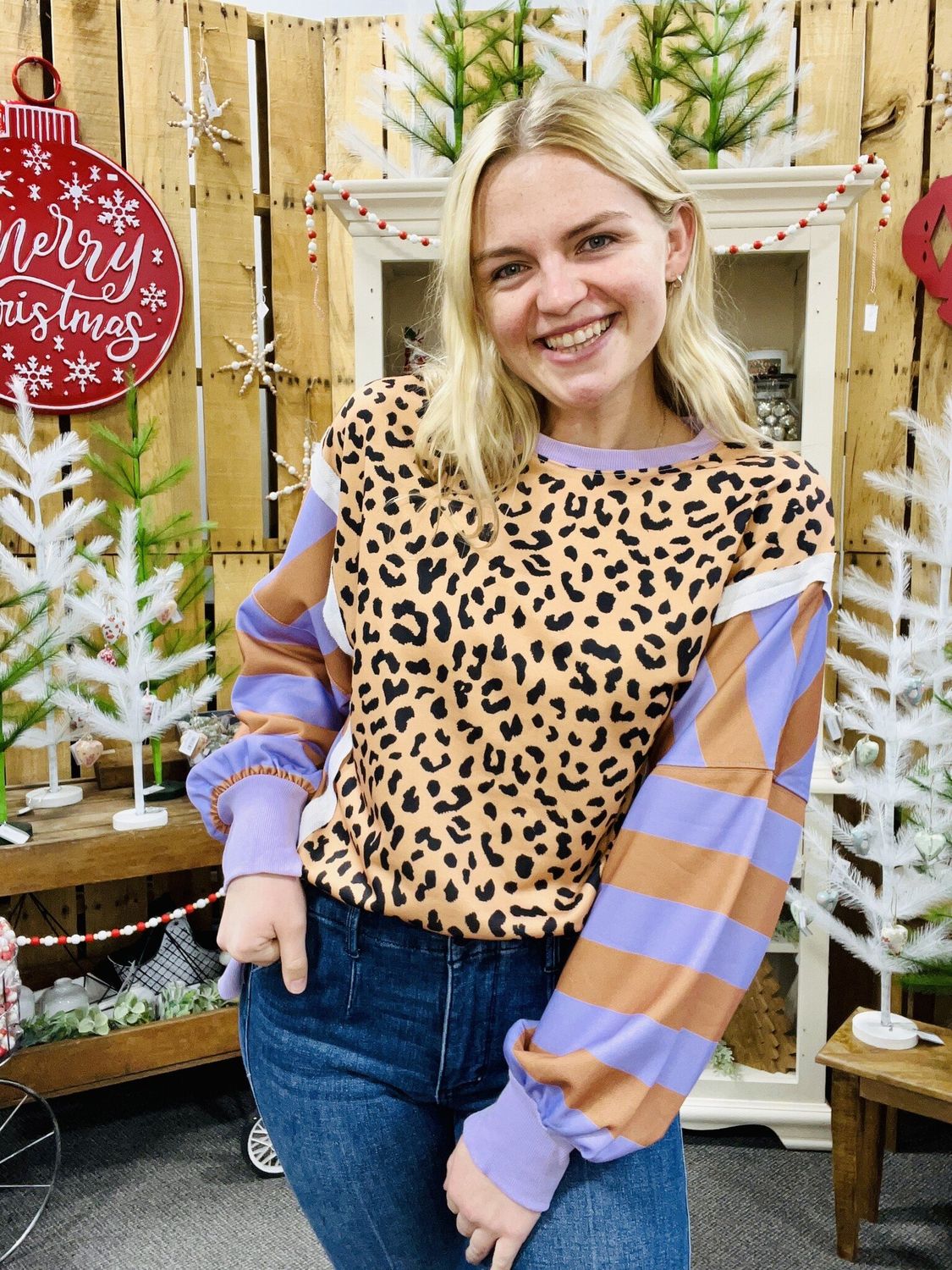 Stripe/Leopard Pullover