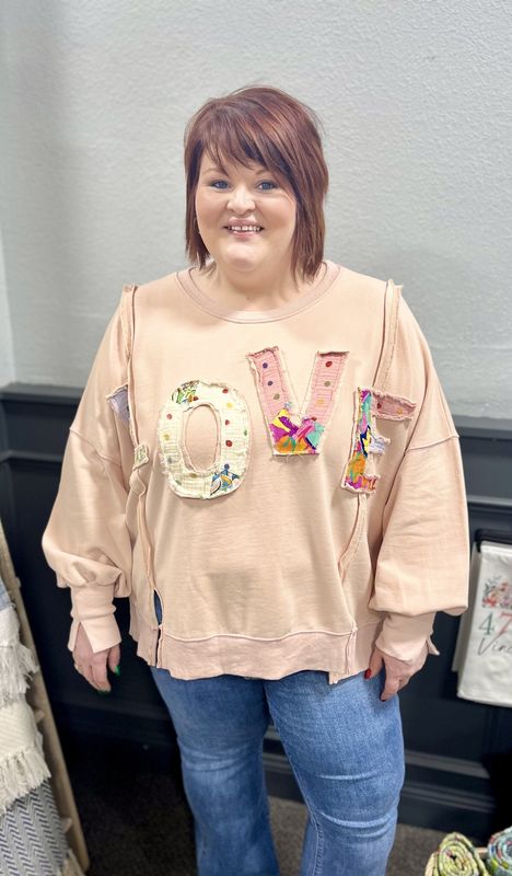 Patchwork Love Pullover in Blush
