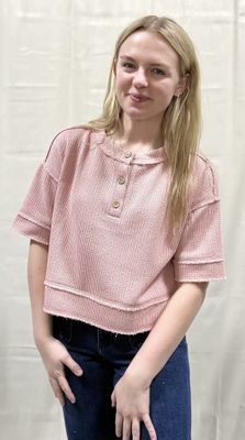 Pink Raw Edge Henley Top Pink Raw Edge Henley Top