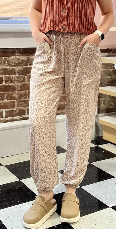 Light Taupe Petite Floral Jogger Pants