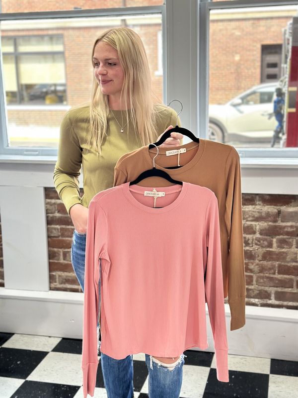 Blush Ribbed Long Sleeve Top
