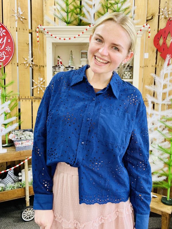 Navy Eyelet Top