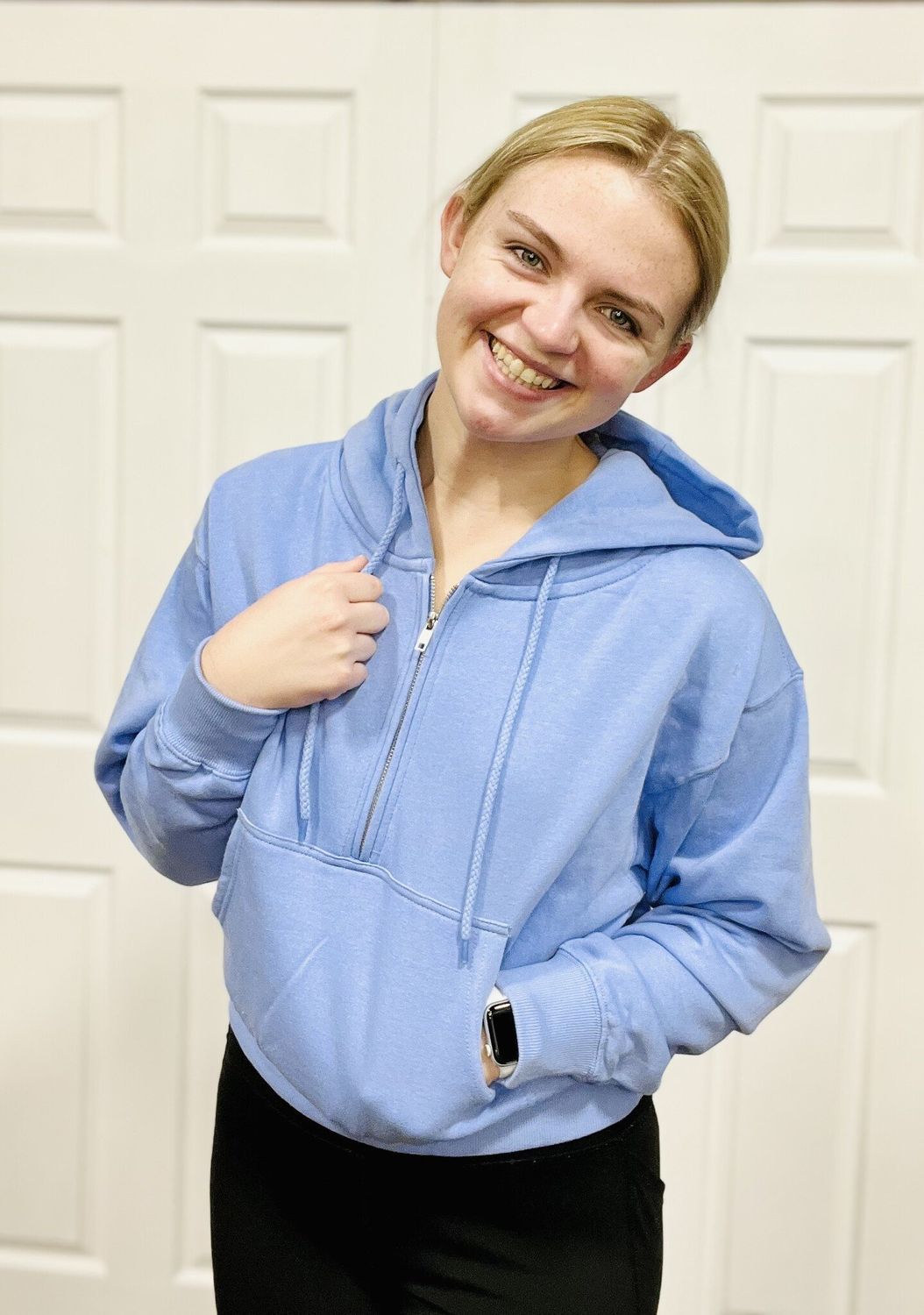 Light Blue 1/2 Zip Fleece Hoodie