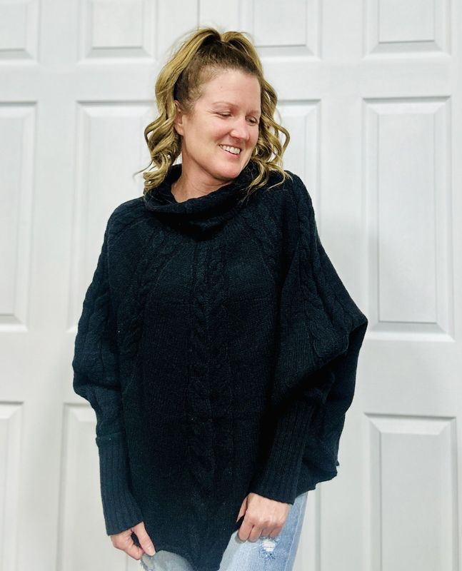 Black Cable Knit Poncho Sweater