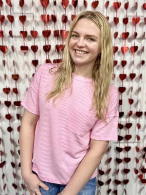 Pink Ribbed Short Sleeve Pocket Top Pink Ribbed Short Sleeve Pocket Top