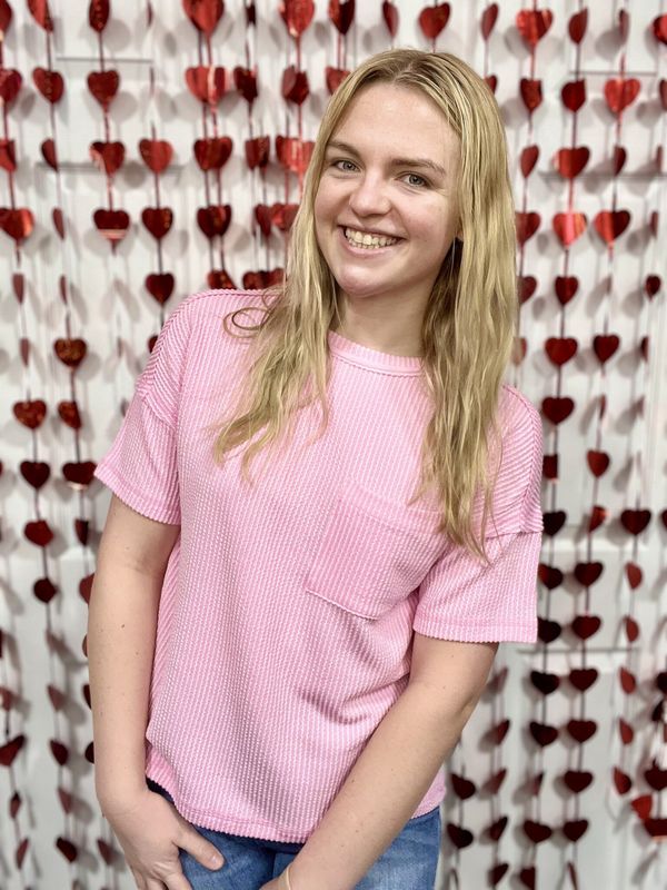 Pink Ribbed Short Sleeve Pocket Top