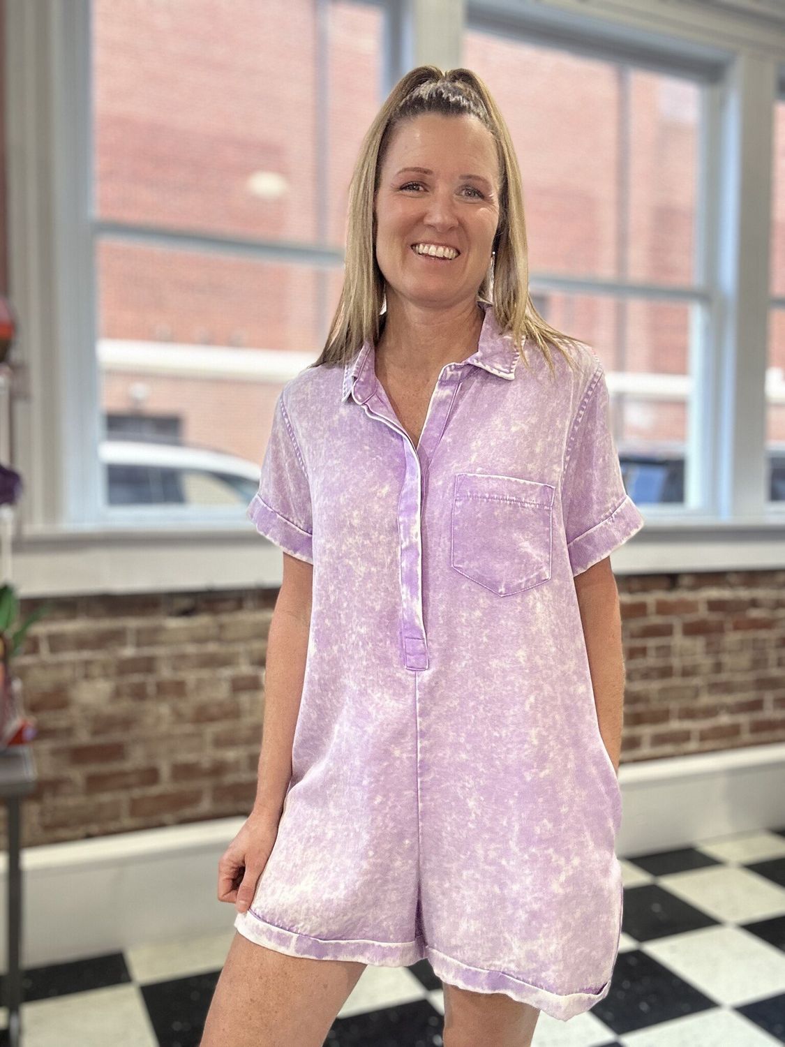 Classic Collared Romper in Lavender