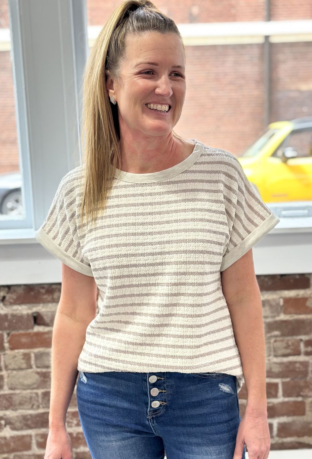 Hanging Out Top in Taupe Stripe