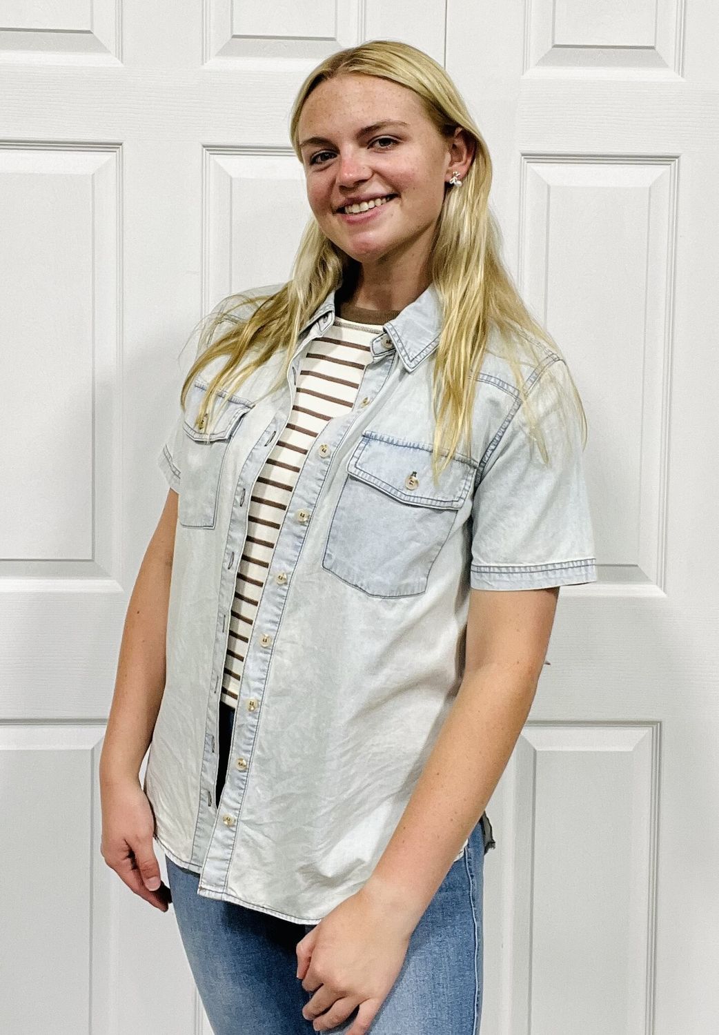 Light Blue Denim Button Up Top