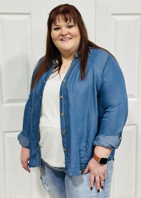 Chambray Long Sleeve Button Up Top